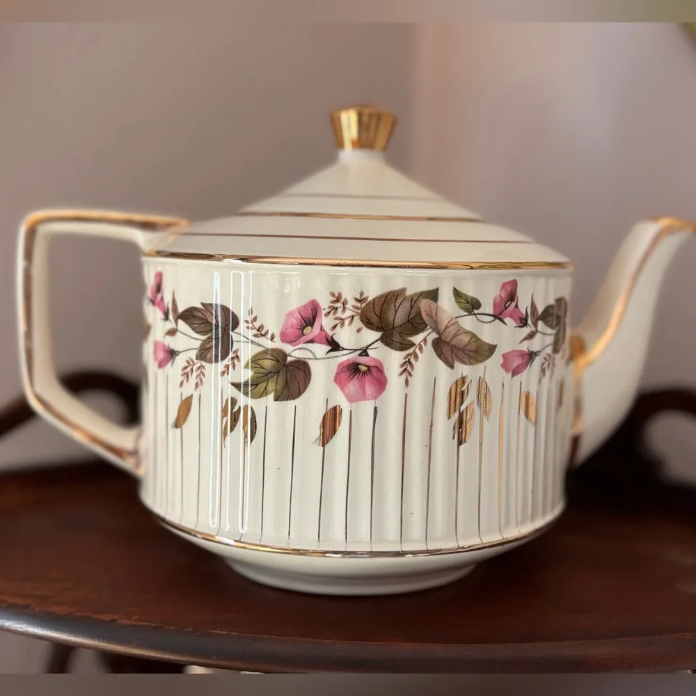 Sandler Teapot England Vintage 3083 Gold Gild Morning Glory